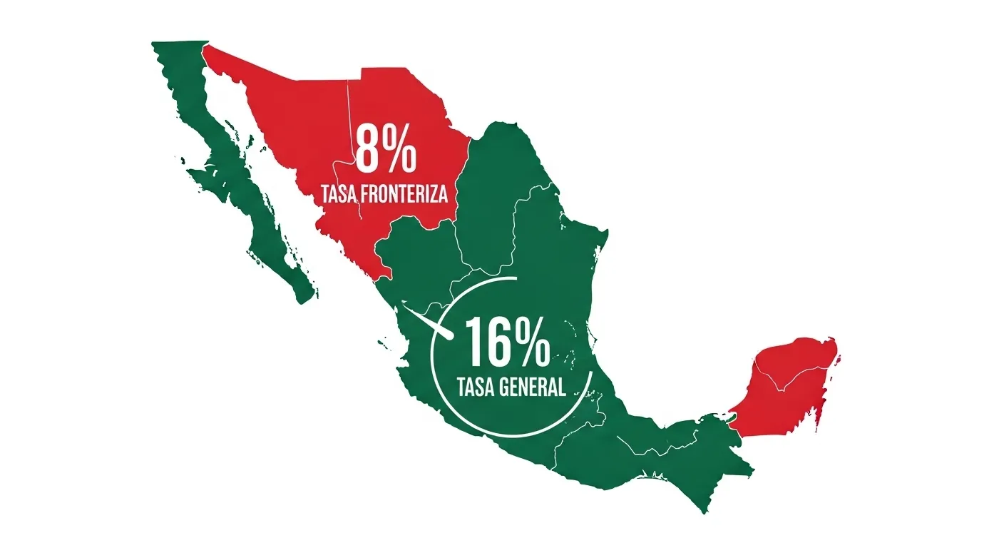 Mapa que muestra dónde aplica el 8% para la Calculadora de IVA México