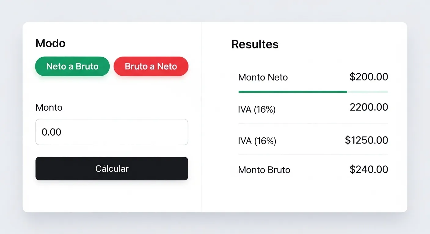 Uso de la Calculadora de IVA México en modos Neto a Bruto o Bruto a Neto